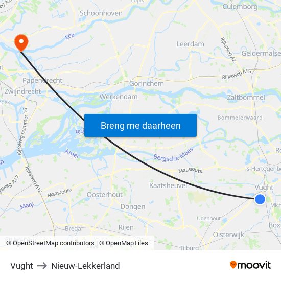 Vught to Nieuw-Lekkerland map