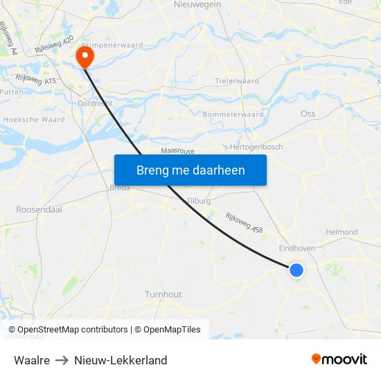 Waalre to Nieuw-Lekkerland map
