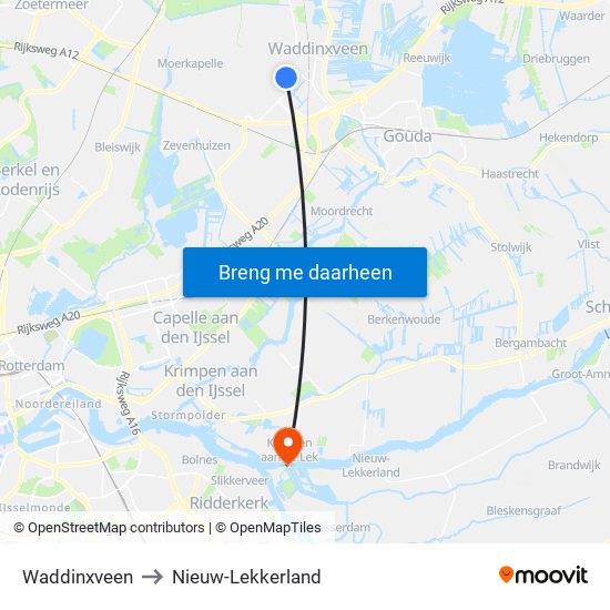 Waddinxveen to Nieuw-Lekkerland map