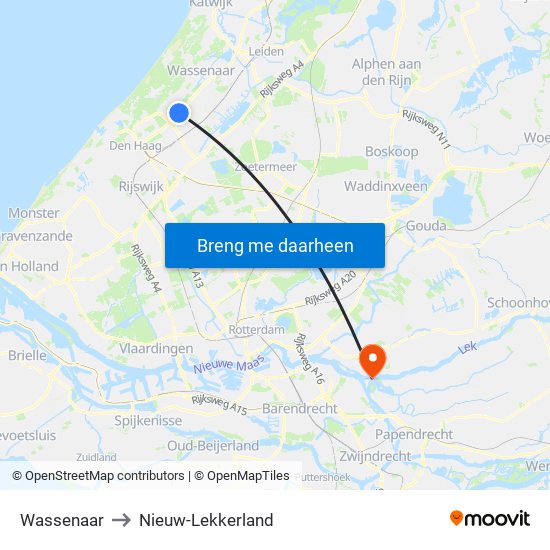 Wassenaar to Nieuw-Lekkerland map