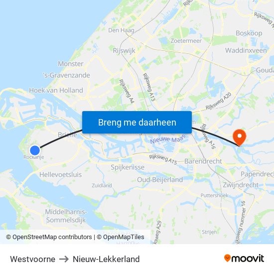 Westvoorne to Nieuw-Lekkerland map