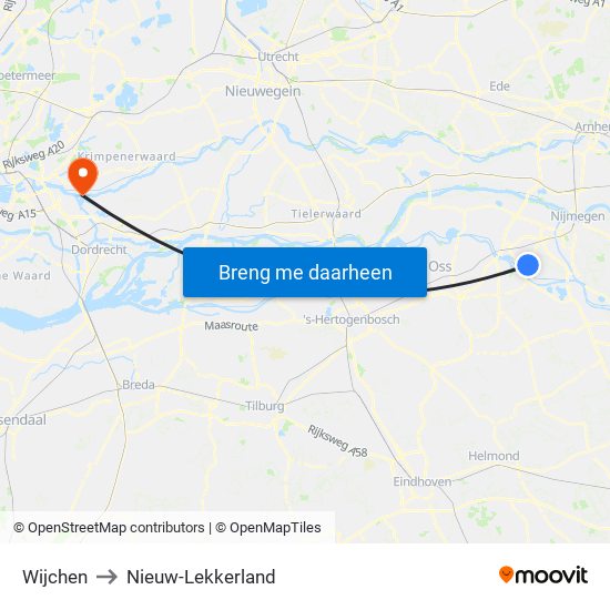 Wijchen to Nieuw-Lekkerland map