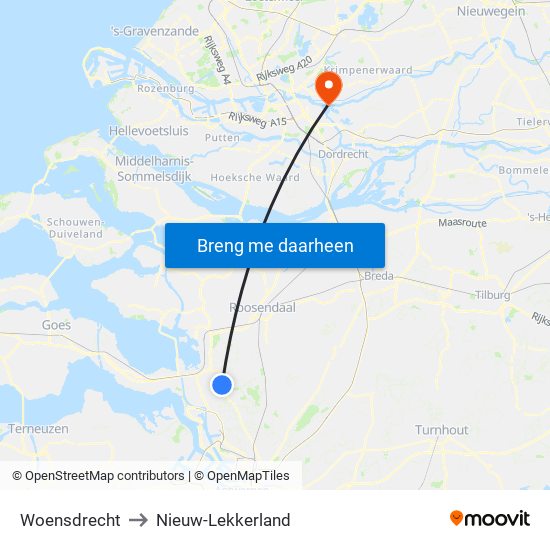 Woensdrecht to Nieuw-Lekkerland map