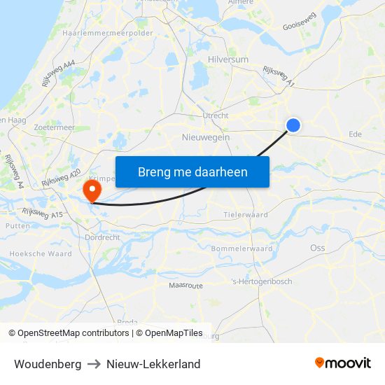 Woudenberg to Nieuw-Lekkerland map