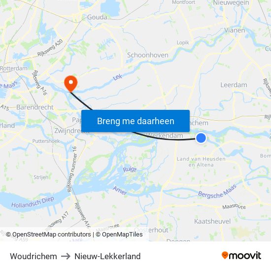 Woudrichem to Nieuw-Lekkerland map