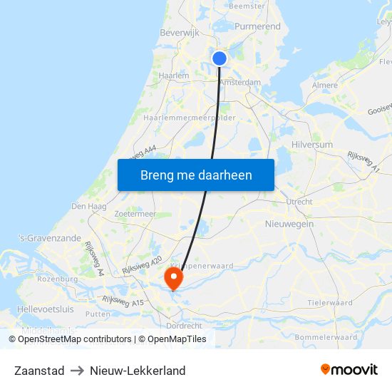 Zaanstad to Nieuw-Lekkerland map