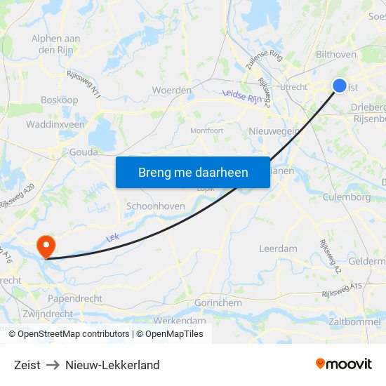Zeist to Nieuw-Lekkerland map
