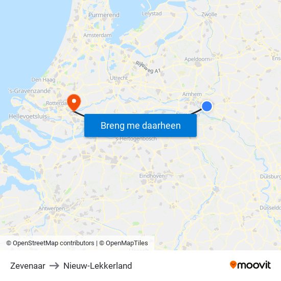 Zevenaar to Nieuw-Lekkerland map