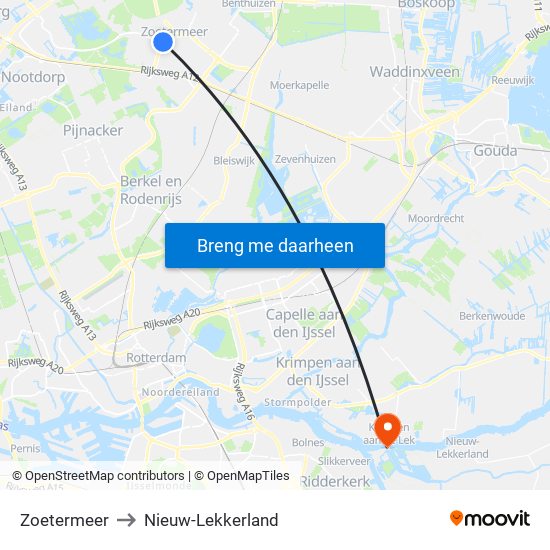 Zoetermeer to Nieuw-Lekkerland map
