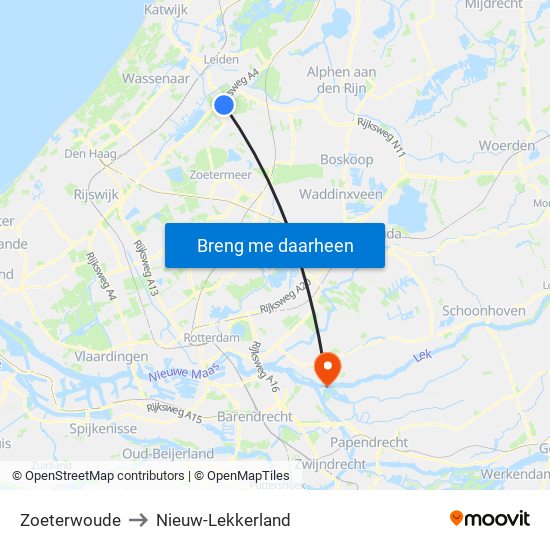 Zoeterwoude to Nieuw-Lekkerland map