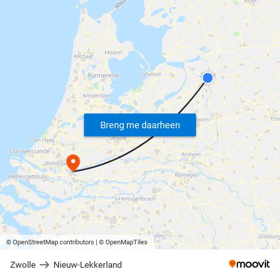 Zwolle to Nieuw-Lekkerland map