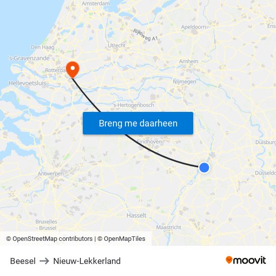Beesel to Nieuw-Lekkerland map