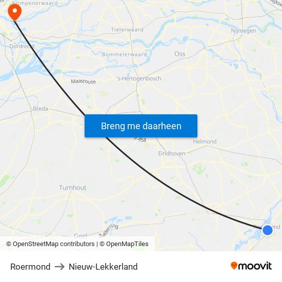 Roermond to Nieuw-Lekkerland map