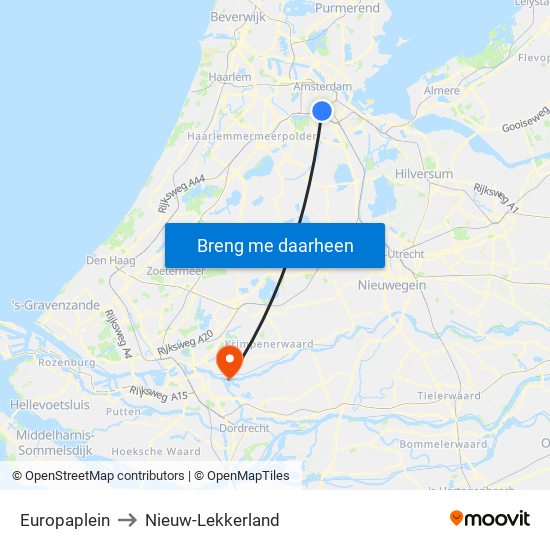 Europaplein to Nieuw-Lekkerland map