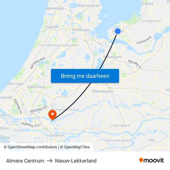 Almere Centrum to Nieuw-Lekkerland map