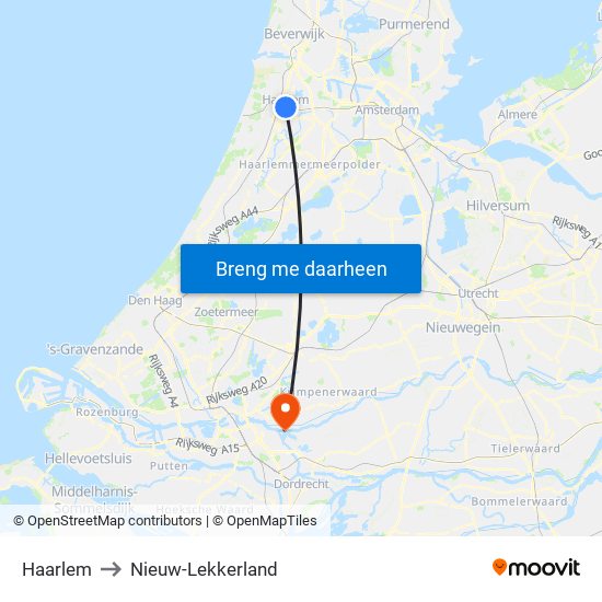 Haarlem to Nieuw-Lekkerland map