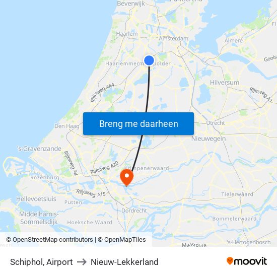 Schiphol, Airport to Nieuw-Lekkerland map