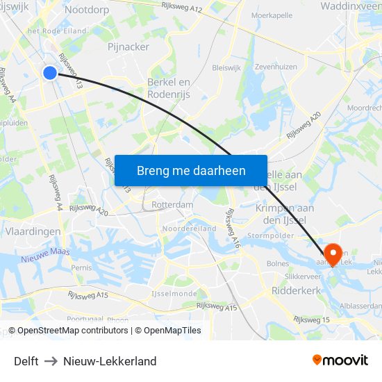 Delft to Nieuw-Lekkerland map