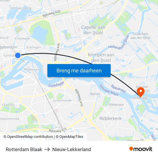 Rotterdam Blaak to Nieuw-Lekkerland map