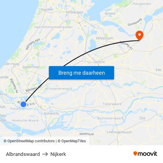 Albrandswaard to Nijkerk map