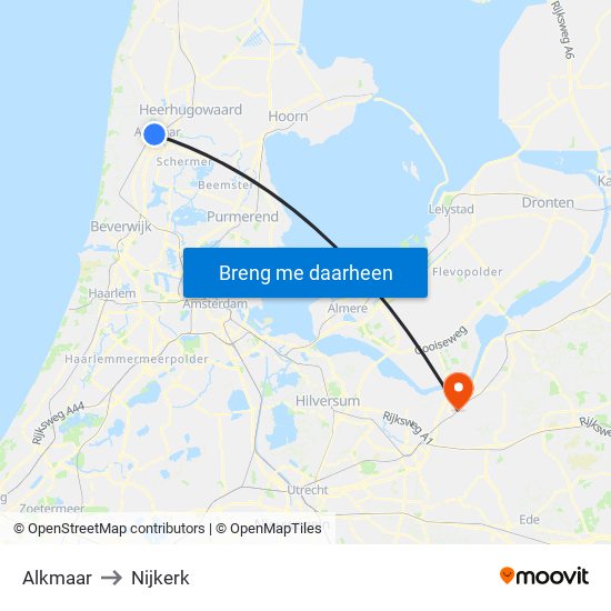 Alkmaar to Nijkerk map