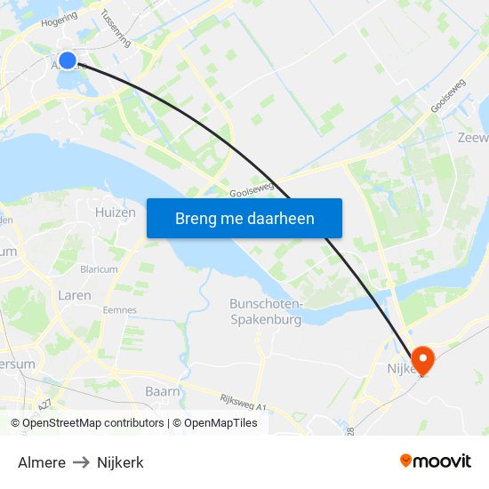 Almere to Nijkerk map