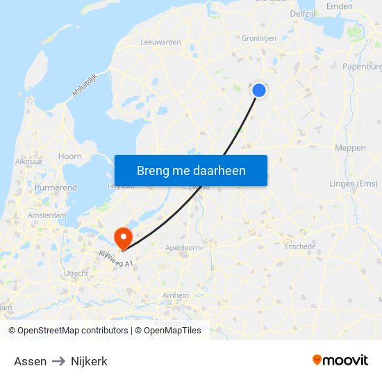 Assen to Nijkerk map