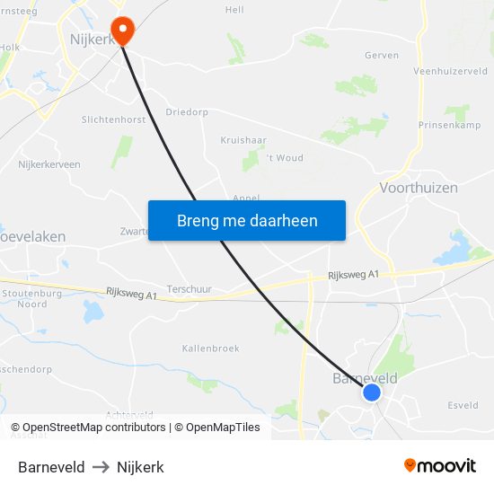 Barneveld to Nijkerk map