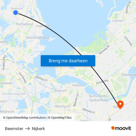 Beemster to Nijkerk map
