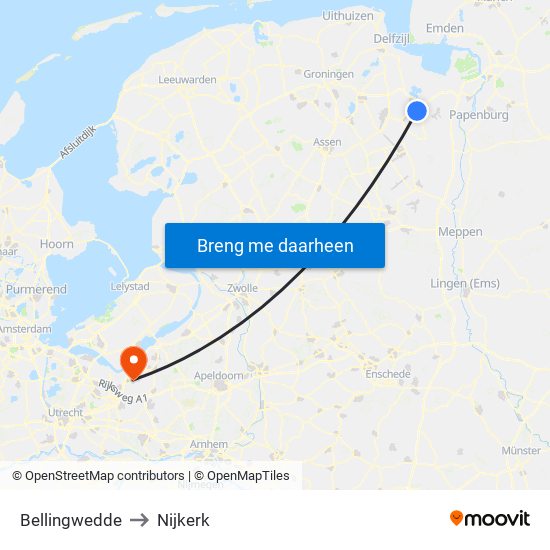 Bellingwedde to Nijkerk map