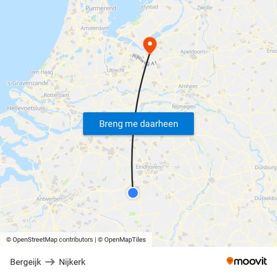 Bergeijk to Nijkerk map