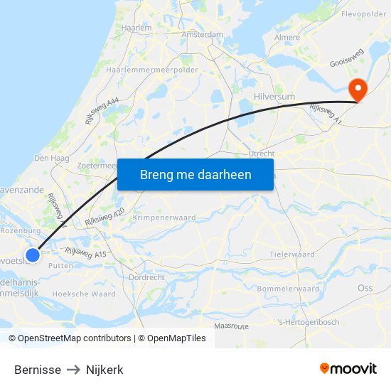 Bernisse to Nijkerk map