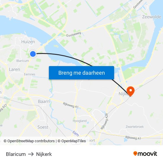 Blaricum to Nijkerk map