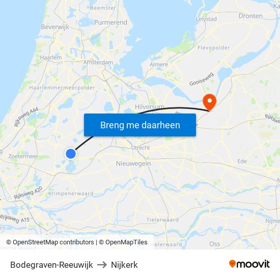 Bodegraven-Reeuwijk to Nijkerk map