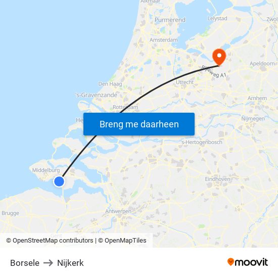 Borsele to Nijkerk map