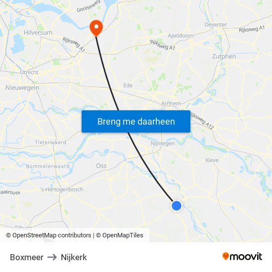 Boxmeer to Nijkerk map