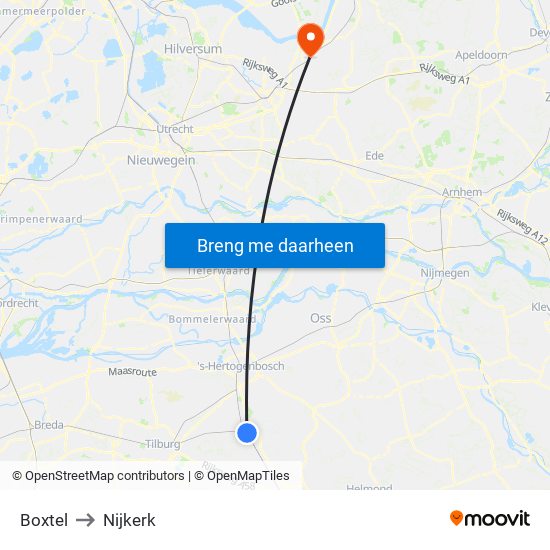 Boxtel to Nijkerk map