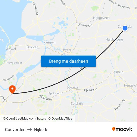 Coevorden to Nijkerk map