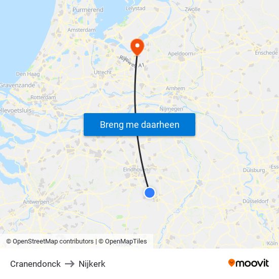 Cranendonck to Nijkerk map