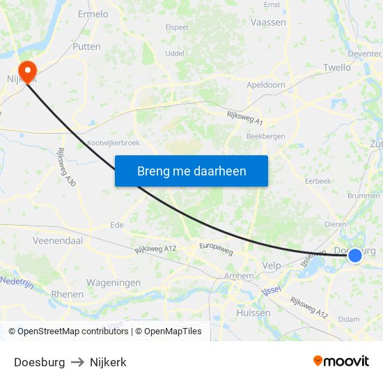 Doesburg to Nijkerk map