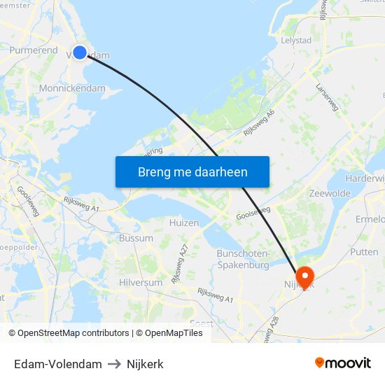 Edam-Volendam to Nijkerk map