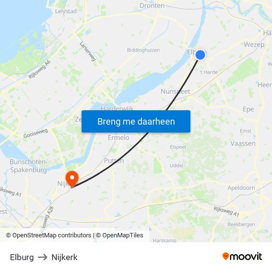 Elburg to Nijkerk map