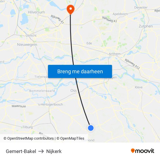 Gemert-Bakel to Nijkerk map