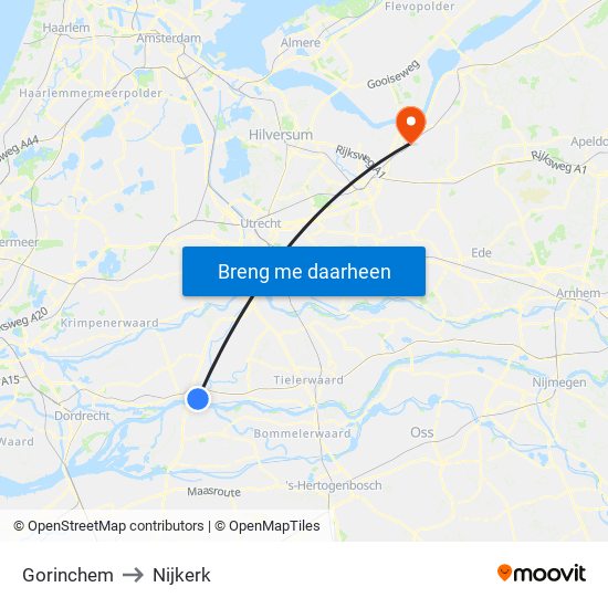 Gorinchem to Nijkerk map