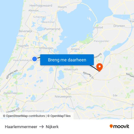 Haarlemmermeer to Nijkerk map