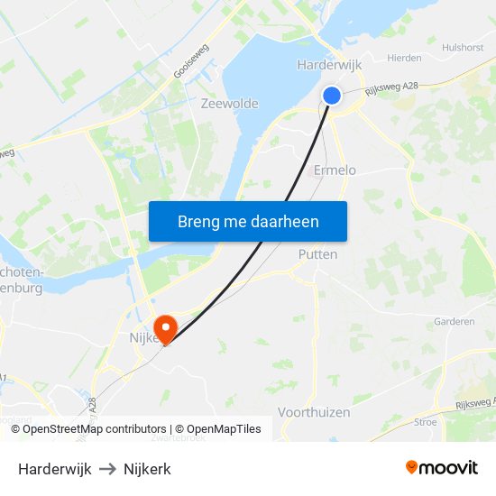 Harderwijk to Nijkerk map