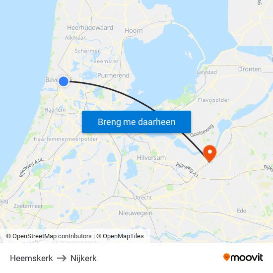 Heemskerk to Nijkerk map