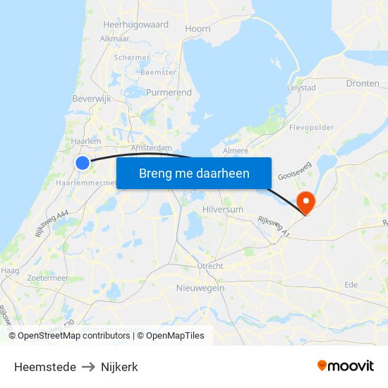 Heemstede to Nijkerk map