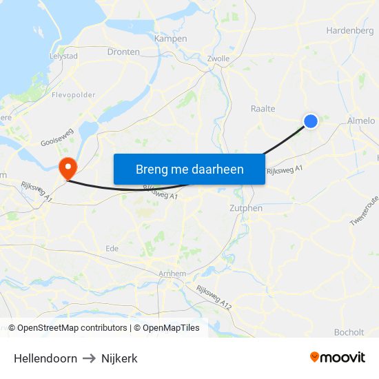 Hellendoorn to Nijkerk map