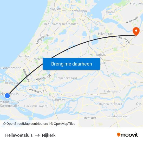 Hellevoetsluis to Nijkerk map
